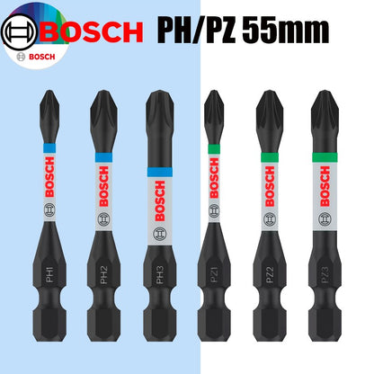Pontas de chave de fenda de impacto BOSCH PH/PZ 55mm Aço modificado S2 Processo de tratamento térmico Ferramentas de fixação de alta durabilidade