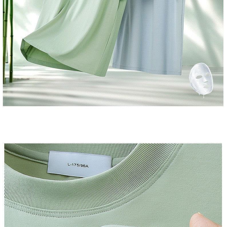 64% Cotton 25% Bamboo Fiber Cool T Shirt Men Short Sleeve Summer Tops For Men Round Neck Skin Friendly Solid Color Male Clothes