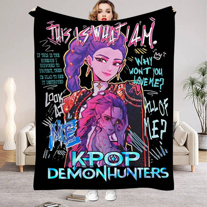 Huntrix Blankets K pop Demon Hunters Zoey Rumi Mira Soft Warm Throw Blanket Winter Kids Couch Bed Fluffy Bedspread