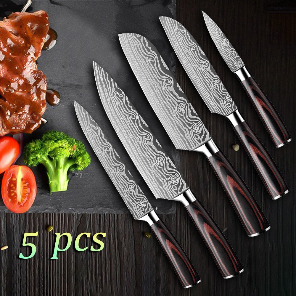 MDHAND Conjunto de Facas de Cozinha com 5 Peças, Lâmina Forjada Afiada de Aço Inoxidável de Alto Carbono e Cabo Ergonômico de Pakkawood
