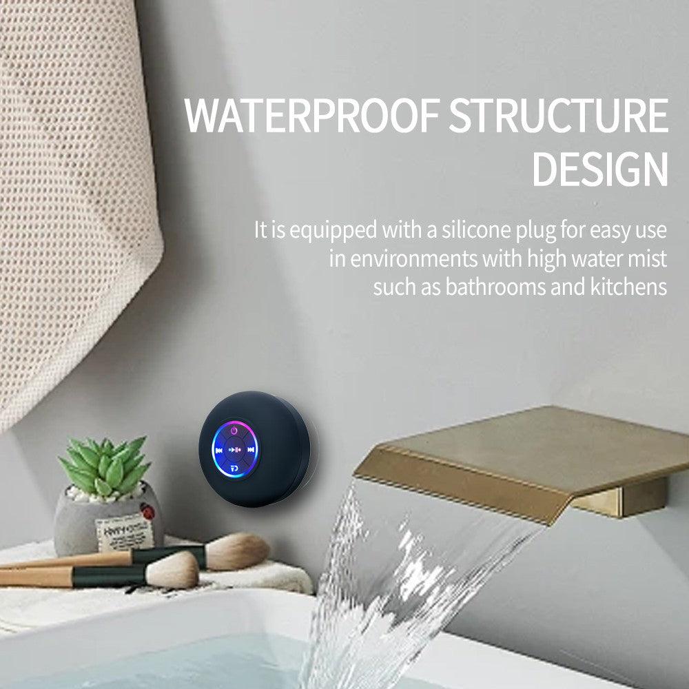 Alto-falante Bluetooth Sem Fio Impermeável para Banheiro com LED Colorido, Grande Ventosa, Mini Alto-falante Portátil para Exterior