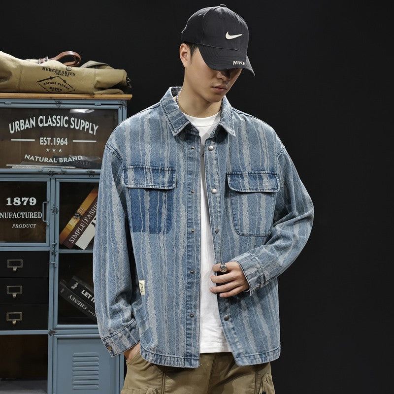 2025 Spring and autumn new fashion men retro denim cargo shirt casual simple shirt blouse