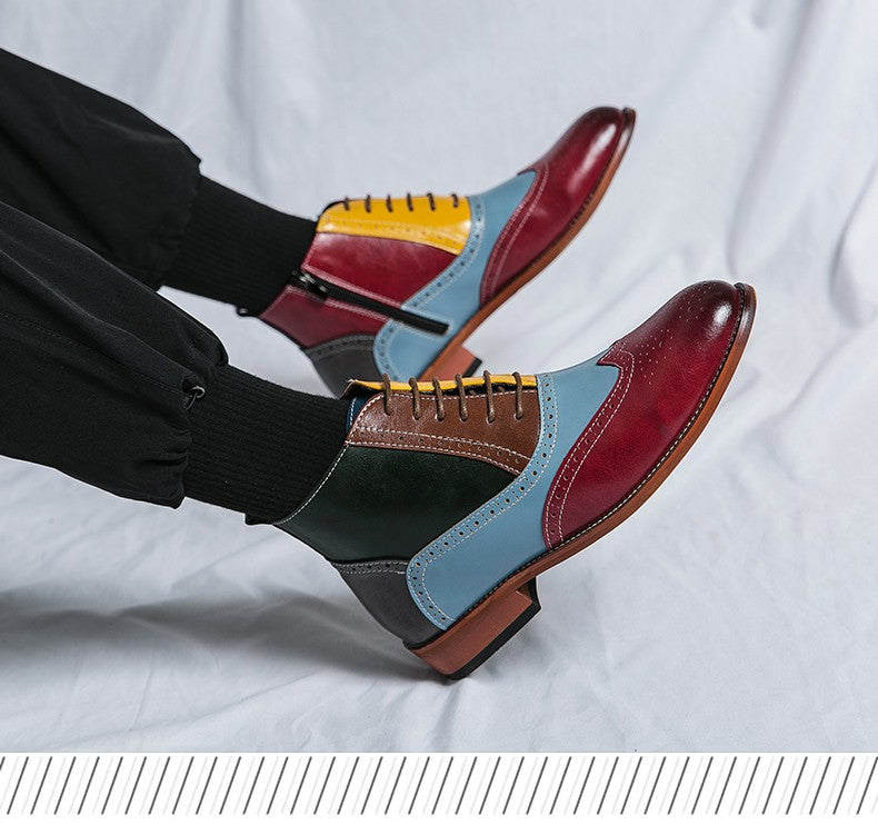 Luxury Fashion Men Leather Boots Flats British Style Sharp Pointed Color Matching Men Shoes Mens Slip-on Outdoor Flats Size 48