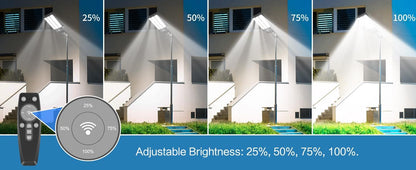 Solar Street Light Outdoor Motion Sensor Dusk to Dawn LED Security Flood Light Remote Control IP66 Waterproof for Parking Lot Garage Yard