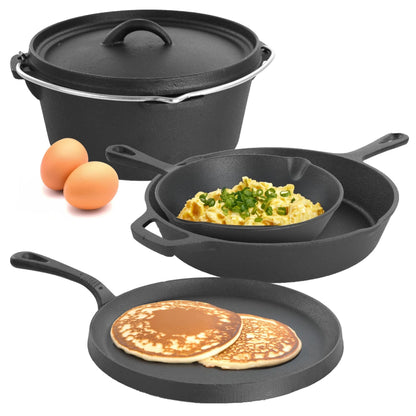 Pre-Seasoned Cast Iron 5-Piece Kitchen Cookware Set, Pots and Pans,Versatile Use