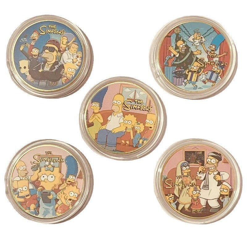 The Simpsons Artesanato de Metal Moedas Comemorativas Anime Periféricos Coleção Moedas Moeda de Ouro Desenho Animado Fofo Moeda da Sorte Brinquedos Infantis Presente