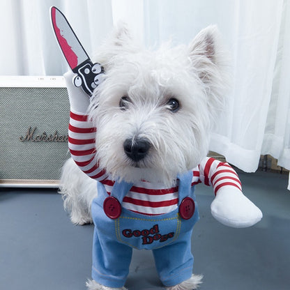Roupas Engraçadas para Gatos e Cães, Roupa de Cosplay para Pets, Macacão, Fantasia de Halloween, Vestido para Cães Chihuahua, Bulldog Francês, Roupinhas para Cães