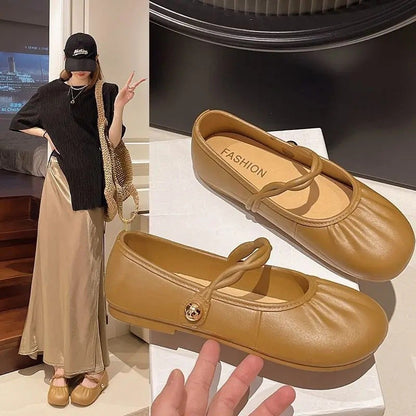 Summer 2025 Women's Flat Mary Jane Sandals Folded Beans Style Versatile Flats Fashionable French Bean Trend Ankle Cover PVC Mate