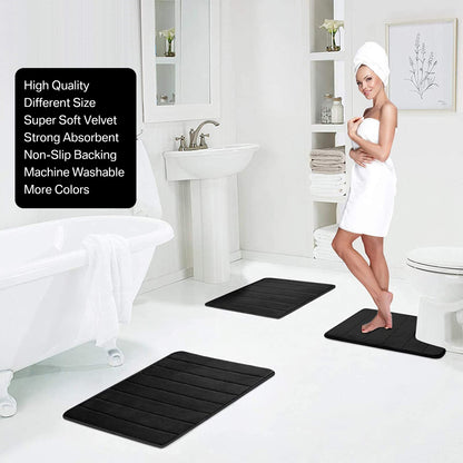 Velvet Memory Foam Bathroom Rug Set Of 3 Water Absorption Non Slip Extra Soft Bath Mats Machine Washable&Dry Toilet Floor Mat