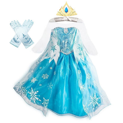 Girls Ice Snow Princess Cosplay Dress with Long Cloak Kids Outfit for Halloween Carnival Birthday Theme Party Role?Play Dress?Up
