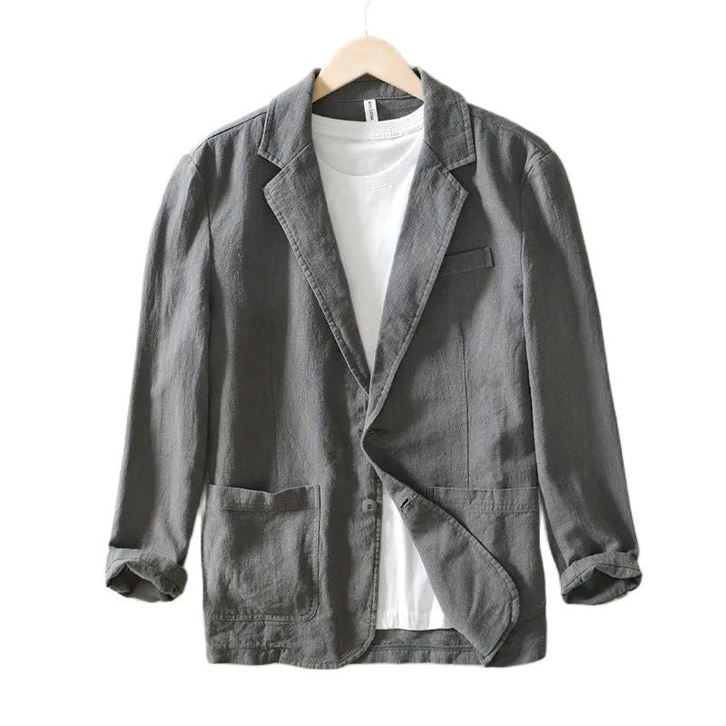 White Cotton Linen Suit Coat Men's Spring Summer Pure Color Slim Casual Business Thin Mens Blazer Jacket Comfortable Breathable