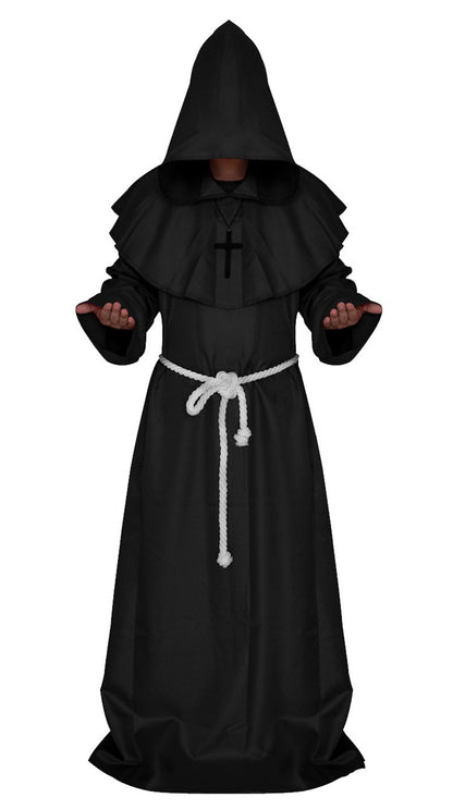 Halloween Wizard Cosplay Medieval Monk Hooded Robe Costume Mask Hat For Men Steampunk Priest Horror Masquerade Unisex Cloak Cape