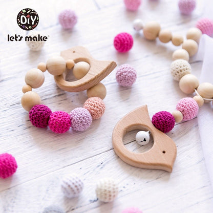 Let's Make Wood Teether Baby Bed Hanging Rattles Toy Make Noise Bird Elephant Shape Crochet Beads Bracelet Pram Clip Baby Rattle