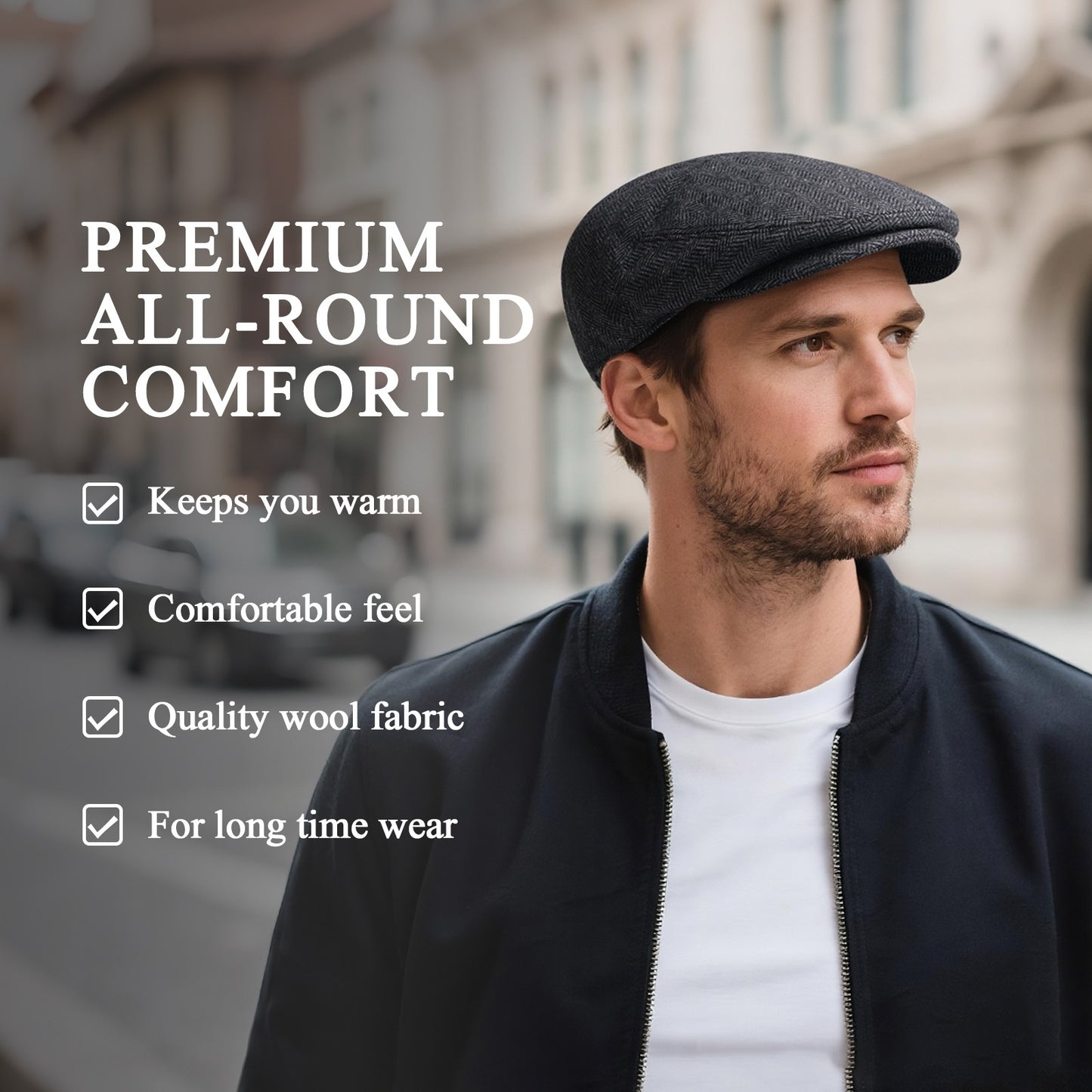 JANGOUL Men Wool Blend XL XXL Ivy Newsboy Cap Classic Tweed Gatsby Cabbie Flat Hat
