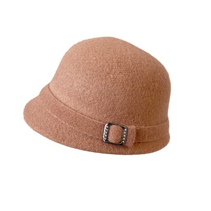 Chapéu de Lã Japonês Feminino Outono Inverno Quente de Tricô Fivela de Diamante Fita Chapéu de Pescador Chapéu de Bacia Pequena Frente e Verso