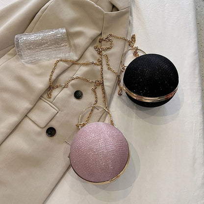 Fashion Circular Evening Bag Luxury Wedding Party Shoulder Bags Elegant Rhinestone Decorative Chain Banquet Clutch Handbags
