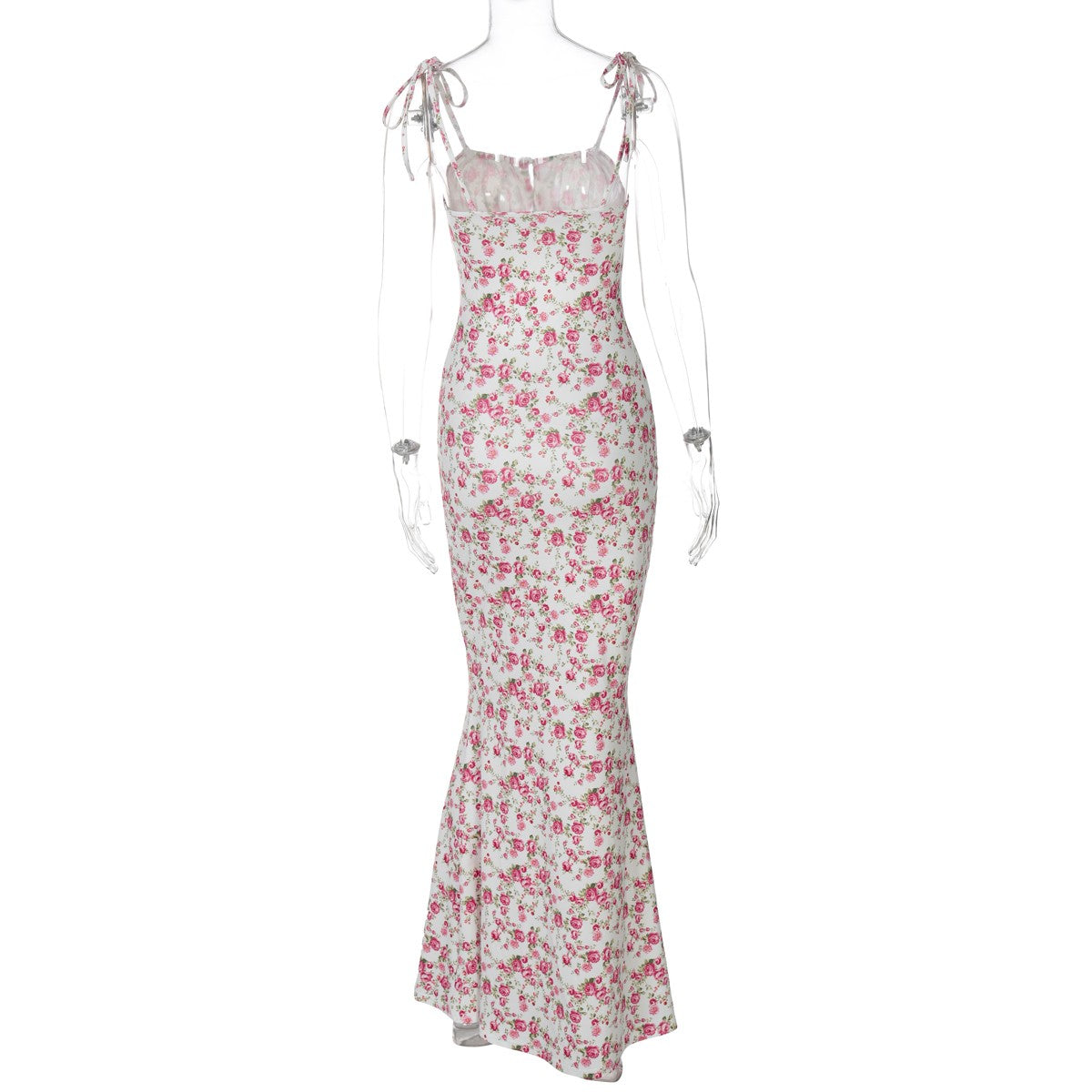 Hugcitar Floral Print Sleeveless Backless Slips Lace Up Maxi Dress Sexy Bodycon