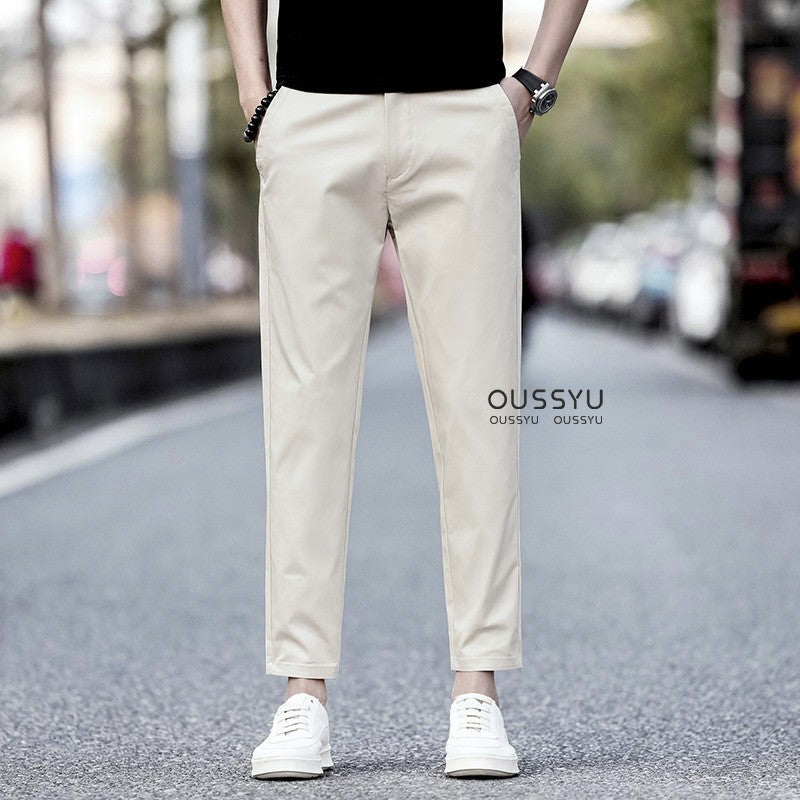 2025 New Summer Cotton Ankle Length Pants Men Slim Elastic Waist Jogger Outdoors Korean Work Suit Casual Trousers Male 28-38