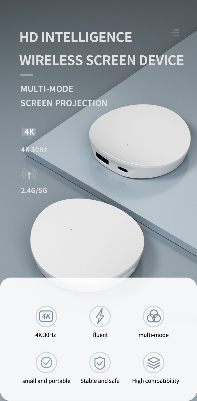 G104 4K HDTV Wireless Chromecast for TV Display Dongle Adapter for iOS/Android  Video Audio Mirroring to TV/Projector/Monitor