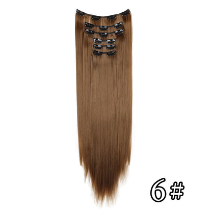 Apliques de Cabelo Natural de 24 Polegadas Cabelo Sintético para Mulheres Kit de Fios de Cabelo 16 Tic-Tacs em 6 Peças Apliques Mechas de Cabelo