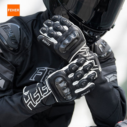 Luvas de Inverno FEHER para Moto Couro Touchscreen Quente Impermeável Junta de Dedo em Fibra de Carbono Luvas de Motociclismo