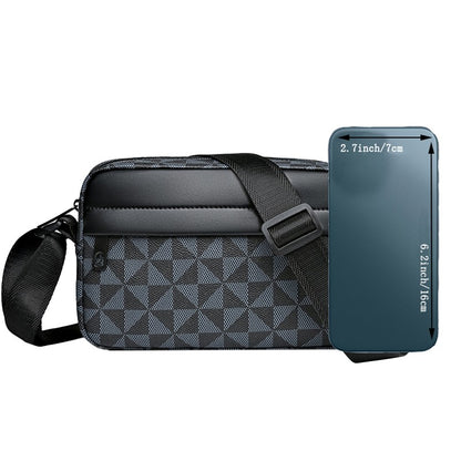 Casual Business Shoulder Bag for Men Pu Leather Messenger Bag Wide Strap Crossbody Bags Square Plaid Designer Male Sling Bags