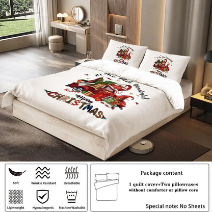 3-Piece Christmas Dwarf Pattern Print Set (1 Down Duvet Cover+2 Pillowcases, Core Free) Soft and Comfortable Bedding Set
