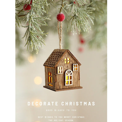 New Luminous Wooden House Christmas Pendants New Year Creative Xmas Tree Ornaments Gifts Pendant Christmas Decorations
