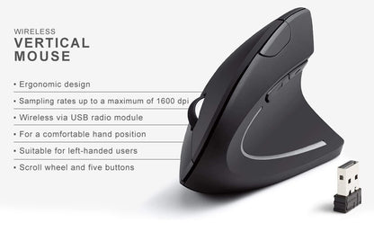 Mouse Vertical Ergonômico Sem Fio 2.4GHz Óptico 3 DPI Ajustáveis 800/1200/1600 6 Botões para Notebook PC Computador de Mesa