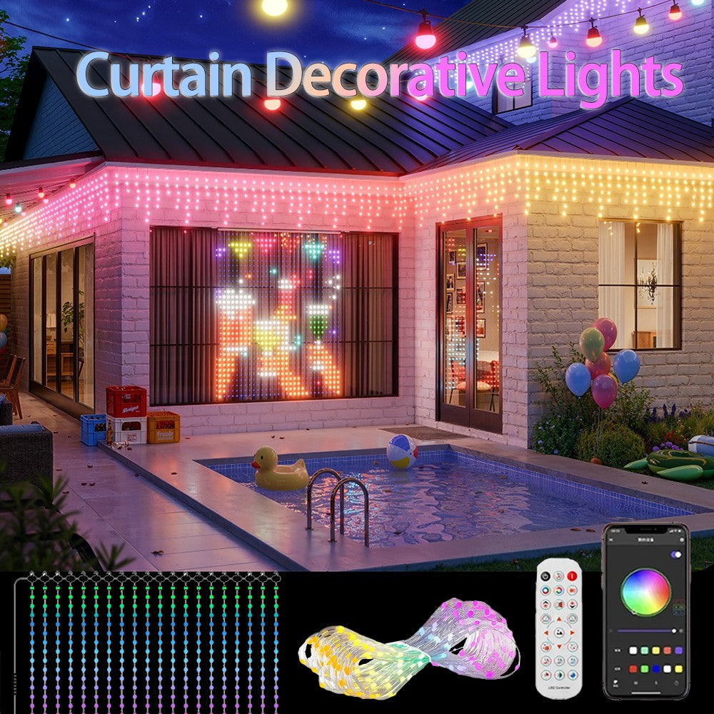 RGB Curtain String Lights Music Sync Text Display Fairy Light App Controlled DIY Christmas Curtain Light Wall Room Decor 3M
