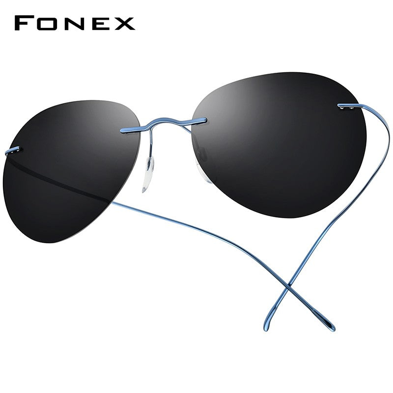 FONEX Titanium Rimless Sunglasses Men Ultralight Frameless Austria Pilot Aviador Polarized Sun Glasses for Women Shades 85695