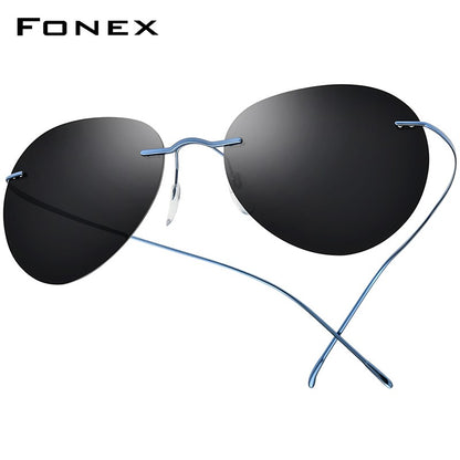 FONEX Titanium Rimless Sunglasses Men Ultralight Frameless Austria Pilot Aviador Polarized Sun Glasses for Women Shades 85695
