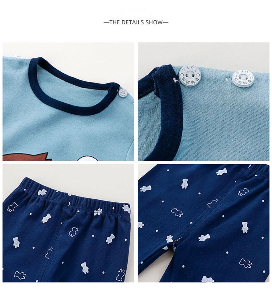 Cotton Children Pajamas Sets Unisex Soft Comfort Warm Cute Cartoon Printed Suitable Boys Girls Perfect for Autumn Winter Warmth