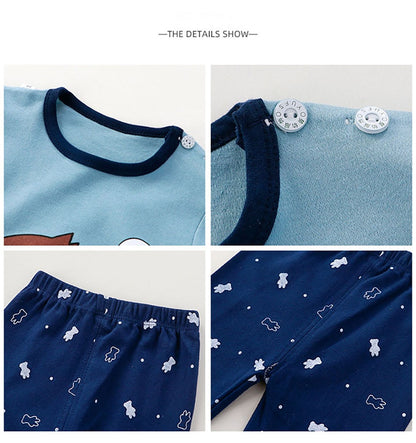 Cotton Children Pajamas Sets Unisex Soft Comfort Warm Cute Cartoon Printed Suitable Boys Girls Perfect for Autumn Winter Warmth