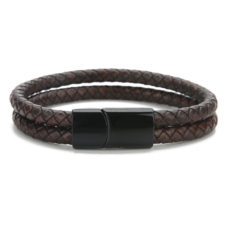 New Vintage Double Layer Braided Leather Bracelet for Men Women Magnetic Clasps Bracelets Punk Charm Men Fashion Jewelry