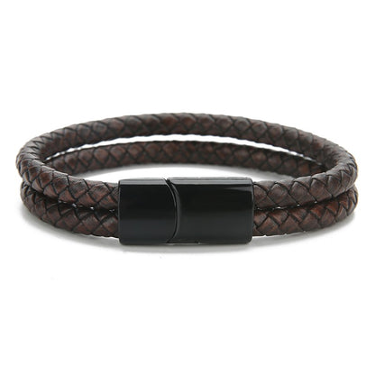 New Vintage Double Layer Braided Leather Bracelet for Men Women Magnetic Clasps Bracelets Punk Charm Men Fashion Jewelry