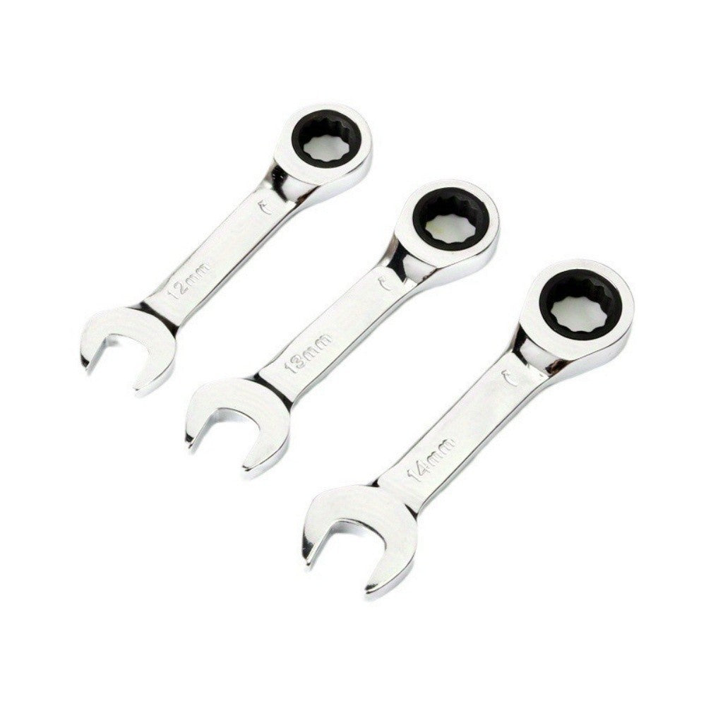 Short Handle Ratchet Spanner 6/7/8/9/10/11/12/13/14/15/16/17/18/19mm Fix Head Ratcheting Wrench Professional Spanner Hand Tools