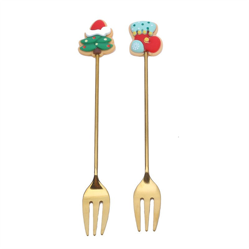 Christmas Gift  Deco Tableware Cutlery Set Elk Christmas Tree Decoration Dessert Spoon Fruit Fork Coffee Spoon Cutlery Gift