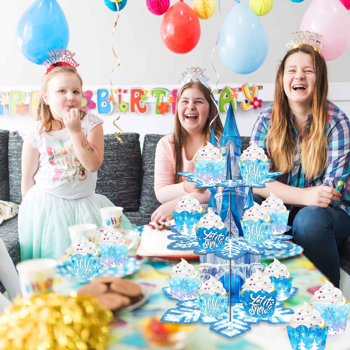 3 Tier Winter Snowflakes Castle Party Cake Display Stand Dessert Cupcake Rack Holder Kids Birthday Party Cake Tray Decor