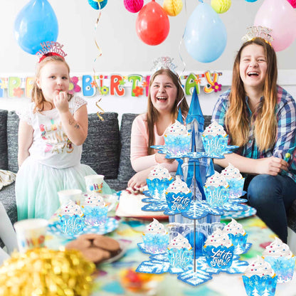 3 Tier Winter Snowflakes Castle Party Cake Display Stand Dessert Cupcake Rack Holder Kids Birthday Party Cake Tray Decor