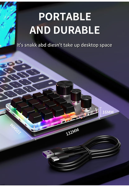 2.4G Personalize Bluetooth 3 Modos USB Teclado Mecânico Personalizado com Botão de Volume Botão Programável Macro Gaming 16 Teclas