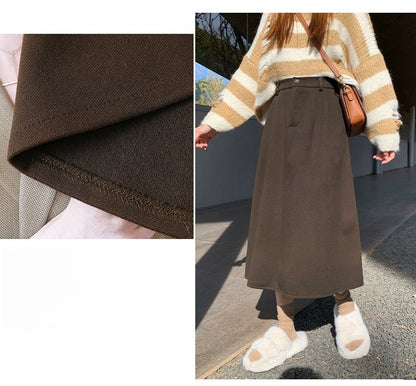 High Waist Plus Size Women Skirt Spring Women Clothing High Waist Hepburn Style Mid-Length A-Line Skirt New Casual Solid Skirts
