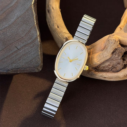 New Golden Retro Fashion Elliptical Quartz Watch Ladies Steel Strap Gold Watch Stylish Niche Timepiece