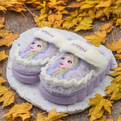 Disney Princess Elsa Winter Children's Cotton Home Slippers Frozen Girl's Snow Non Slip Warm Baby Slippers Pink Blue Size 24-36