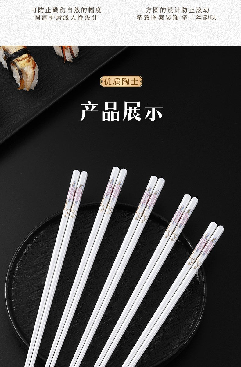 Novo conjunto de hashis de cerâmica à prova de quedas, antiderrapante, de grau alimentício, resistente à umidade, de alta temperatura, talheres chineses, hashis de sushi