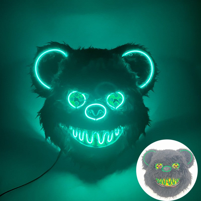 LED Bloody Rabbit Mask Glowing Killer Black Bear Mask Halloween Dance Party Cosplay Costume Props Assassinated Plush Rabbit Mask