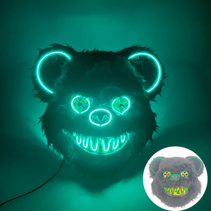 LED Bloody Rabbit Mask Glowing Killer Black Bear Mask Halloween Dance Party Cosplay Costume Props Assassinated Plush Rabbit Mask