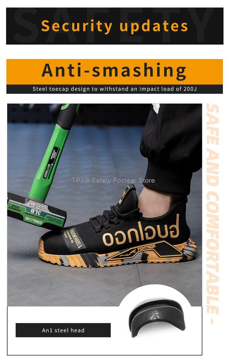 Sapatos de Segurança Leves com Biqueira de Aço Masculinos Antiperfuração Sapatos de Trabalho Masculinos Respiráveis Sapatos Industriais Botas de Segurança de Trabalho Indestrutíveis