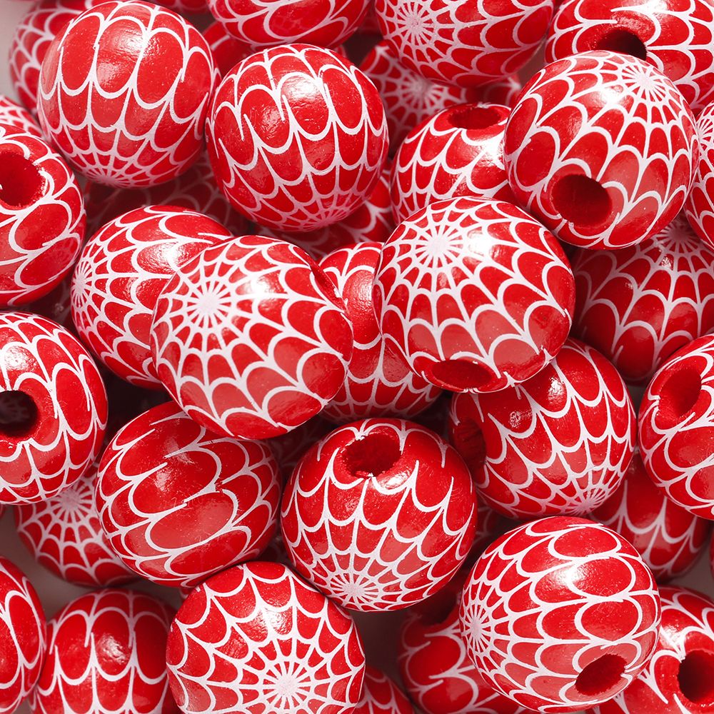 10pcs 16mm Wooden Spacer Beads Halloween Print Spider Eye Witch Bloodstain Ghost Face Mask Beads For Making Bracelet Necklace