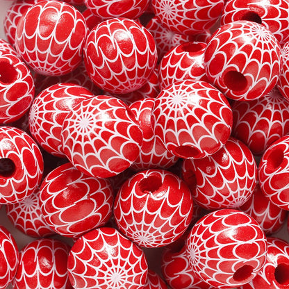 10pcs 16mm Wooden Spacer Beads Halloween Print Spider Eye Witch Bloodstain Ghost Face Mask Beads For Making Bracelet Necklace